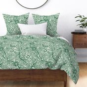37 Soft Spring- Victorian Floral- Emerald Green on Off White- Climbing Vine with Flowers- Petal Signature Solids- Dark Green- Holidays- Natural- William Morris Wallpaper- Large