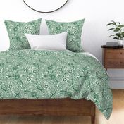 37 Soft Spring- Victorian Floral- Emerald Green on Off White- Climbing Vine with Flowers- Petal Signature Solids- Dark Green- Holidays- Natural- William Morris Wallpaper- Medium