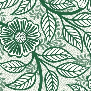 37 Soft Spring- Victorian Floral- Emerald Green on Off White- Climbing Vine with Flowers- Petal Signature Solids- Dark Green- Holidays- Natural- William Morris Wallpaper- Medium