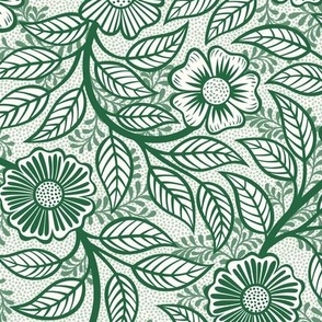 37 Soft Spring- Victorian Floral- Emerald Green on Off White- Climbing Vine with Flowers- Petal Signature Solids- Dark Green- Holidays- Natural- William Morris Wallpaper- Small