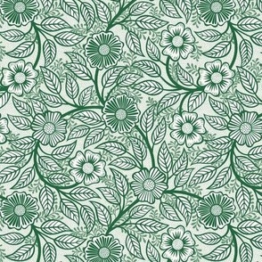37 Soft Spring- Victorian Floral- Emerald Green on Off White- Climbing Vine with Flowers- Petal Signature Solids- Dark Green- Holidays- Natural- William Morris Wallpaper- Mini