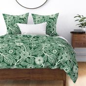 37 Soft Spring- Victorian Floral- Off White on Emerald Green- Climbing Vine with Flowers- Petal Signature Solids- Dark Green- Holidays- Natural- William Morris Wallpaper- Extra Large