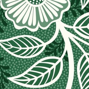 37 Soft Spring- Victorian Floral- Off White on Emerald Green- Climbing Vine with Flowers- Petal Signature Solids- Dark Green- Holidays- Natural- William Morris Wallpaper- Extra Large