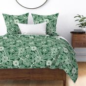 37 Soft Spring- Victorian Floral- Off White on Emerald Green- Climbing Vine with Flowers- Petal Signature Solids- Dark Green- Holidays- Natural- William Morris Wallpaper- Large