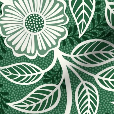 37 Soft Spring- Victorian Floral- Off White on Emerald Green- Climbing Vine with Flowers- Petal Signature Solids- Dark Green- Holidays- Natural- William Morris Wallpaper- Large
