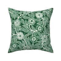 37 Soft Spring- Victorian Floral- Off White on Emerald Green- Climbing Vine with Flowers- Petal Signature Solids- Dark Green- Holidays- Natural- William Morris Wallpaper- Small