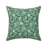 37 Soft Spring- Victorian Floral- Off White on Emerald Green- Climbing Vine with Flowers- Petal Signature Solids- Dark Green- Holidays- Natural- William Morris Wallpaper- Mini