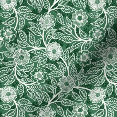 37 Soft Spring- Victorian Floral- Off White on Emerald Green- Climbing Vine with Flowers- Petal Signature Solids- Dark Green- Holidays- Natural- William Morris Wallpaper- Mini