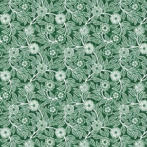 37 Soft Spring- Victorian Floral- Off White on Emerald Green- Climbing Vine with Flowers- Petal Signature Solids- Dark Green- Holidays- Natural- William Morris Wallpaper- Micro