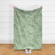 38 Soft Spring- Victorian Floral- Kelly Green on Off White- Climbing Vine with Flowers- Petal Signature Solids- Dark Green- Holidays- Natural- William Morris Wallpaper- Extra Large