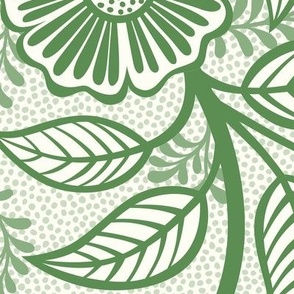 38 Soft Spring- Victorian Floral- Kelly Green on Off White- Climbing Vine with Flowers- Petal Signature Solids- Dark Green- Holidays- Natural- William Morris Wallpaper- Extra Large