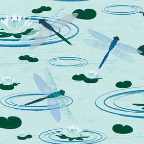 3 dragonflies at the water lily pond 