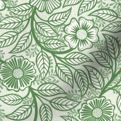38 Soft Spring- Victorian Floral- Kelly Green on Off White- Climbing Vine with Flowers- Petal Signature Solids- Dark Green- Holidays- Natural- William Morris Wallpaper- Small