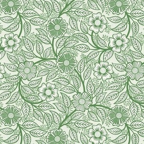 38 Soft Spring- Victorian Floral- Kelly Green on Off White- Climbing Vine with Flowers- Petal Signature Solids- Dark Green- Holidays- Natural- William Morris Wallpaper- Mini