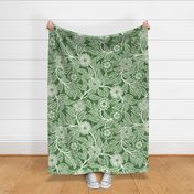 38 Soft Spring- Victorian Floral- Off White on Kelly Green- Climbing Vine with Flowers- Petal Signature Solids- Dark Green- Holidays- Natural- William Morris Wallpaper- Extra Large