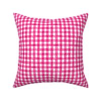 Hot Pink Magenta Watercolor Gingham - Ditsy Scale - Fuschia Shocking Pink Checkers Buffalo Plaid Checkers