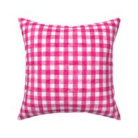 Hot Pink Magenta Watercolor Gingham - Small Scale - Fuschia Shocking Pink Checkers Buffalo Plaid Checkers