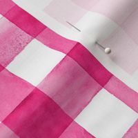 Hot Pink Magenta Watercolor Gingham - Medium Scale - Fuschia Shocking Pink Checkers Buffalo Plaid Checkers