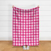 Hot Pink Magenta Watercolor Gingham - Large Scale - Fuschia Shocking Pink Checkers Buffalo Plaid Checkers