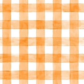 Orange Watercolor Gingham - Medium Scale - Tangerine Orange Checkers Buffalo Plaid Checkers