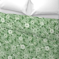 38 Soft Spring- Victorian Floral- Off White on Kelly Green- Climbing Vine with Flowers- Petal Signature Solids- Dark Green- Holidays- Natural- William Morris Wallpaper- Medium