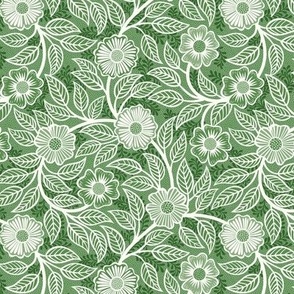 38 Soft Spring- Victorian Floral- Off White on Kelly Green- Climbing Vine with Flowers- Petal Signature Solids- Dark Green- Holidays- Natural- William Morris Wallpaper- Mini