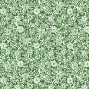 38 Soft Spring- Victorian Floral- Off White on Kelly Green- Climbing Vine with Flowers- Petal Signature Solids- Dark Green- Holidays- Natural- William Morris Wallpaper- Micro