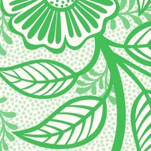 39 Soft Spring- Victorian Floral- Grass Green on Off White- Climbing Vine with Flowers- Petal Signature Solids- Kelly Green- Bright Green- Natural- William Morris Wallpaper- Extra Large