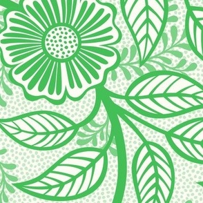 39 Soft Spring- Victorian Floral- Grass Green on Off White- Climbing Vine with Flowers- Petal Signature Solids- Kelly Green- Bright Green- Natural- William Morris Wallpaper- Large