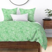 39 Soft Spring- Victorian Floral- Grass Green on Off White- Climbing Vine with Flowers- Petal Signature Solids- Kelly Green- Bright Green- Natural- William Morris Wallpaper- Medium