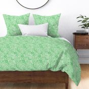 39 Soft Spring- Victorian Floral- Grass Green on Off White- Climbing Vine with Flowers- Petal Signature Solids- Kelly Green- Bright Green- Natural- William Morris Wallpaper- Small