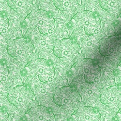 39 Soft Spring- Victorian Floral- Grass Green on Off White- Climbing Vine with Flowers- Petal Signature Solids- Kelly Green- Bright Green- Natural- William Morris Wallpaper- Micro