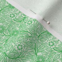 39 Soft Spring- Victorian Floral- Grass Green on Off White- Climbing Vine with Flowers- Petal Signature Solids- Kelly Green- Bright Green- Natural- William Morris Wallpaper- Micro