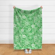 39 Soft Spring- Victorian Floral- Off White on Grass Green- Climbing Vine with Flowers- Petal Signature Solids- Kelly Green- Bright Green- Natural- William Morris Wallpaper- Extra Large