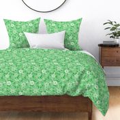 39 Soft Spring- Victorian Floral- Off White on Grass Green- Climbing Vine with Flowers- Petal Signature Solids- Kelly Green- Bright Green- Natural- William Morris Wallpaper- Small