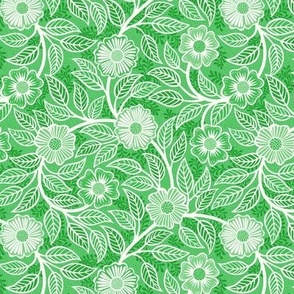 39 Soft Spring- Victorian Floral- Off White on Grass Green- Climbing Vine with Flowers- Petal Signature Solids- Kelly Green- Bright Green- Natural- William Morris Wallpaper- Mini