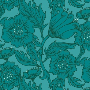 Teal Floral Flourish - Large