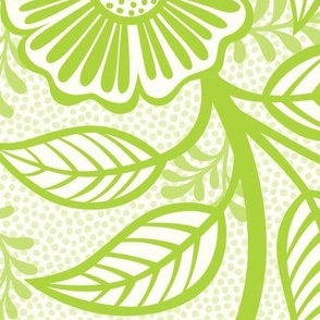 40 Soft Spring- Victorian Floral- Lime Green on Off White- Climbing Vine with Flowers- Petal Signature Solids- Bright Green- Natural- William Morris Wallpaper- Extra Large