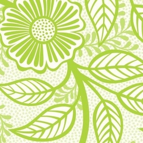 40 Soft Spring- Victorian Floral- Lime Green on Off White- Climbing Vine with Flowers- Petal Signature Solids- Bright Green- Natural- William Morris Wallpaper- Large