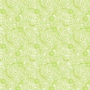 40 Soft Spring- Victorian Floral- Lime Green on Off White- Climbing Vine with Flowers- Petal Signature Solids- Bright Green- Natural- William Morris Wallpaper- Micro