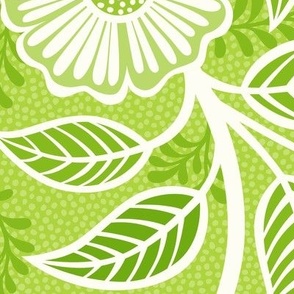 40 Soft Spring- Victorian Floral- Off White on Lime Green- Climbing Vine with Flowers- Petal Signature Solids- Bright Green- Natural- William Morris Wallpaper- Extra Large