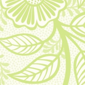 41 Soft Spring- Victorian Floral- Honeydew Green on Off White- Climbing Vine with Flowers- Petal Signature Solids- Bright Pastel Green- Natural- William Morris Wallpaper- Extra Large