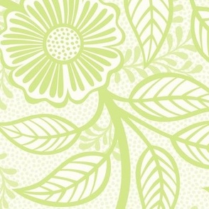41 Soft Spring- Victorian Floral- Honeydew Green on Off White- Climbing Vine with Flowers- Petal Signature Solids- Bright Pastel Green- Natural- William Morris Wallpaper- Large