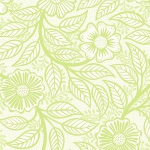 41 Soft Spring- Victorian Floral- Honeydew Green on Off White- Climbing Vine with Flowers- Petal Signature Solids- Bright Pastel Green- Natural- William Morris Wallpaper- Small