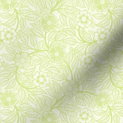 41 Soft Spring- Victorian Floral- Honeydew Green on Off White- Climbing Vine with Flowers- Petal Signature Solids- Bright Pastel Green- Natural- William Morris Wallpaper- Mini