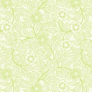 41 Soft Spring- Victorian Floral- Honeydew Green on Off White- Climbing Vine with Flowers- Petal Signature Solids- Bright Pastel Green- Natural- William Morris Wallpaper- Mini