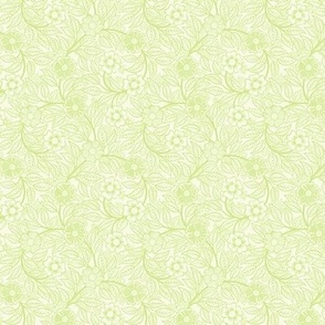 41 Soft Spring- Victorian Floral- Honeydew Green on Off White- Climbing Vine with Flowers- Petal Signature Solids- Bright Pastel Green- Natural- William Morris Wallpaper- Micro