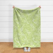 41 Soft Spring- Victorian Floral- Off White on Honeydew Green- Climbing Vine with Flowers- Petal Signature Solids- Bright Pastel Green- Natural- William Morris Wallpaper- Extra Large