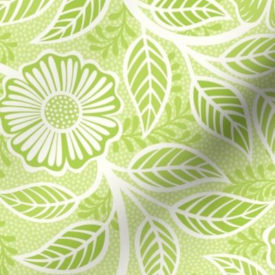 41 Soft Spring- Victorian Floral- Off White on Honeydew Green- Climbing Vine with Flowers- Petal Signature Solids- Bright Pastel Green- Natural- William Morris Wallpaper- Medium