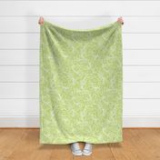 41 Soft Spring- Victorian Floral- Off White on Honeydew Green- Climbing Vine with Flowers- Petal Signature Solids- Bright Pastel Green- Natural- William Morris Wallpaper- Medium